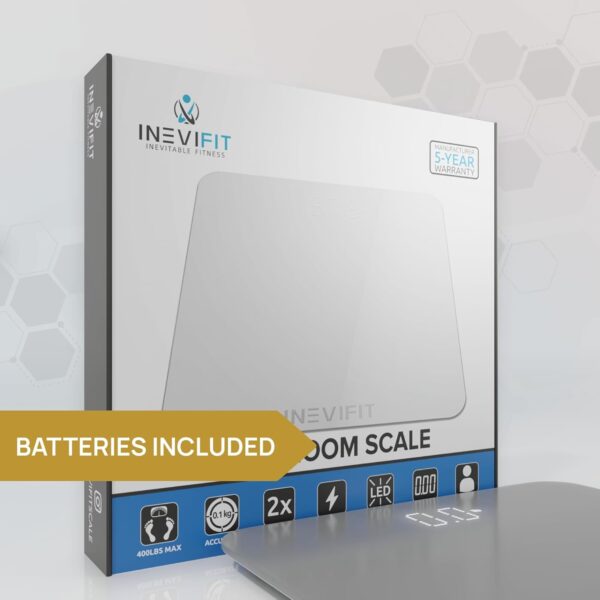 INEVIFIT Bathroom Scale, Highly Accurate Digital Bathroom Body Scale, Measures Weight up to 400 lbs. Includes Batteries - Image 3