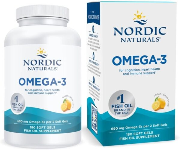 Nordic Naturals Omega-3, Lemon Flavor - 180 Soft Gels - 690 mg Omega-3 - Fish Oil - EPA & DHA - Immune Support, Brain & Heart Health, Optimal Wellness - Non-GMO - 90 Servings