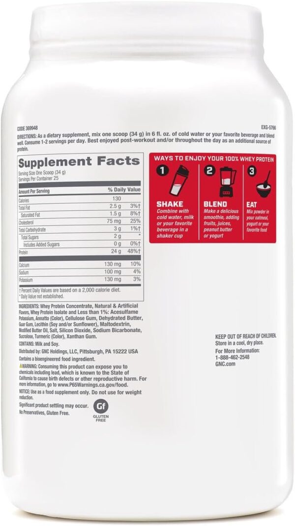 GNC Pro Performance 100% Whey Protein Powder - Vanilla Cream, 25 Servings, Supports Healthy Metabolism and Lean Muscle Recovery - Image 2