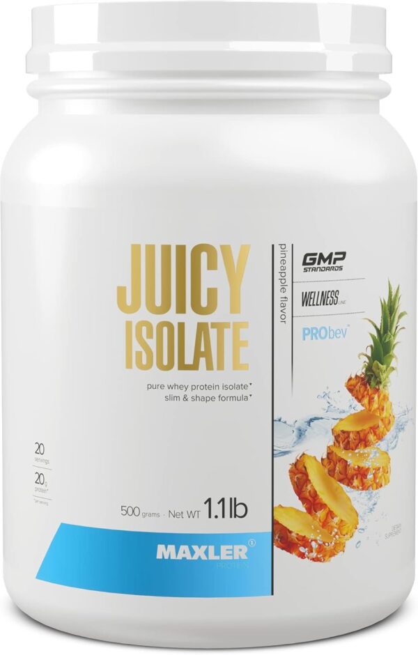 Maxler Juicy Isolate Protein Powder - Clear Whey Isolate - Low Lactose, Fat Free, Sugar Free Muscle Recovery Drink for Pre & Post Workout - 90% of Protein per Serving - Pineapple 1.1lb (20 Servings)