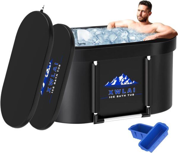 XL Ice Bath Tub for Athletes, 110 Gal Large Oval Cold Plunge Tub with 2 Foldable Ice Mold & Cover for Recovery and Cold Water Therapy, Multiple Layered Portable Foldable Ice Bath Plunge for Home,Gym