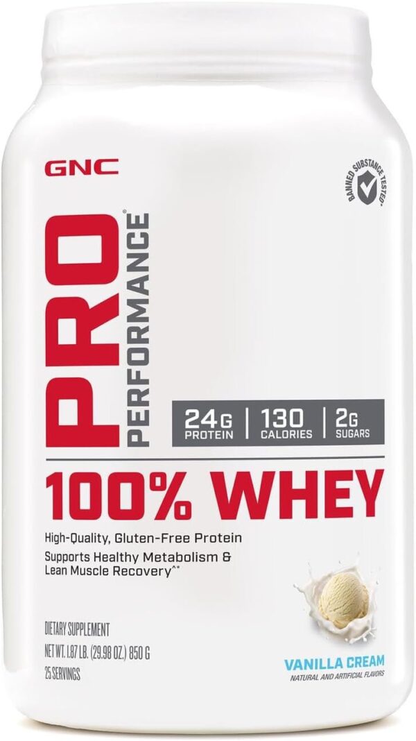 GNC Pro Performance 100% Whey Protein Powder - Vanilla Cream, 25 Servings, Supports Healthy Metabolism and Lean Muscle Recovery