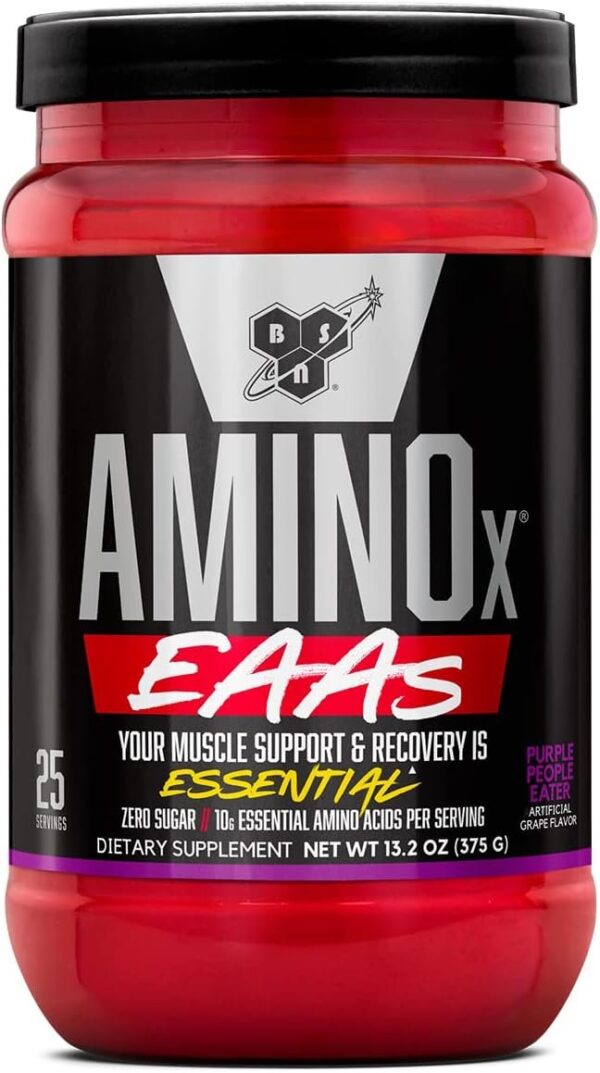 BSN Amino X EAAs, Muscle Recovery & Endurance, 10g Essential Amino Acids, 5g BCAAs, Zero Sugar, Caffeine Free, Purple People Eater, 13.2oz, 25 Servings