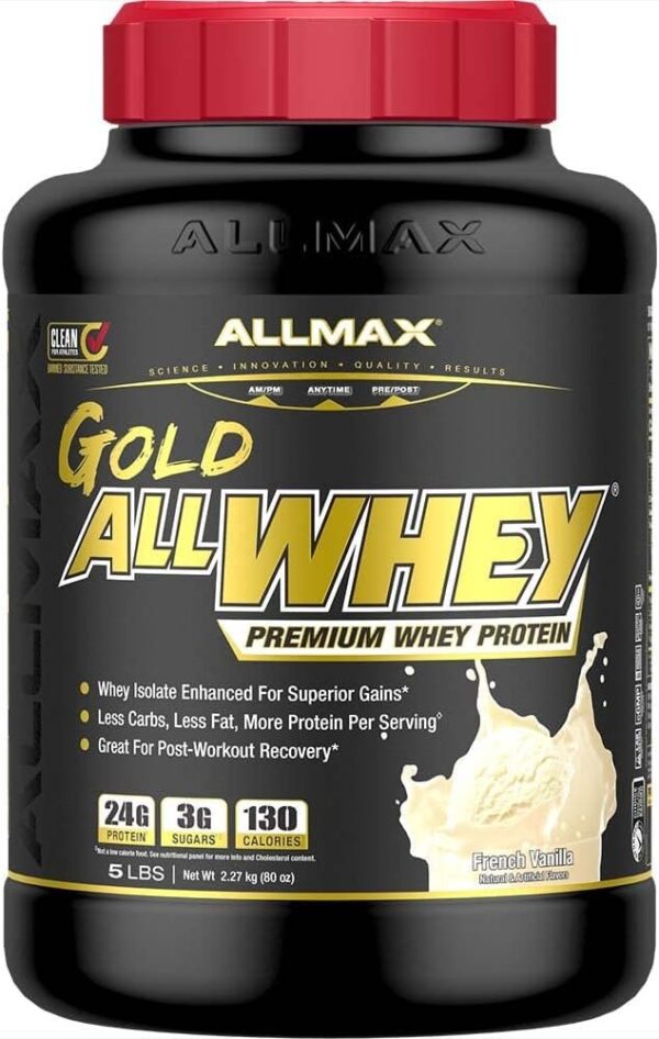 ALLMAX Nutrition Gold ALLWHEY, French Vanilla - 5 lb - 24 Grams of Protein Per Scoop - Gluten Free, Low Carb & Low Sugar - Approx. 71 Servings