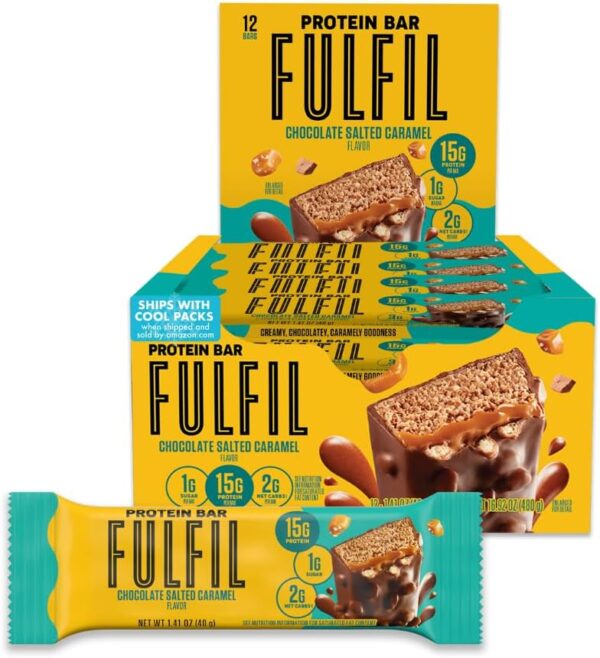 FULFIL Protein Snack Bars, NEW Recipe Chocolate Salted Caramel, 15g Protein, Pantry Staples, 12 Count, Packaging May Vary