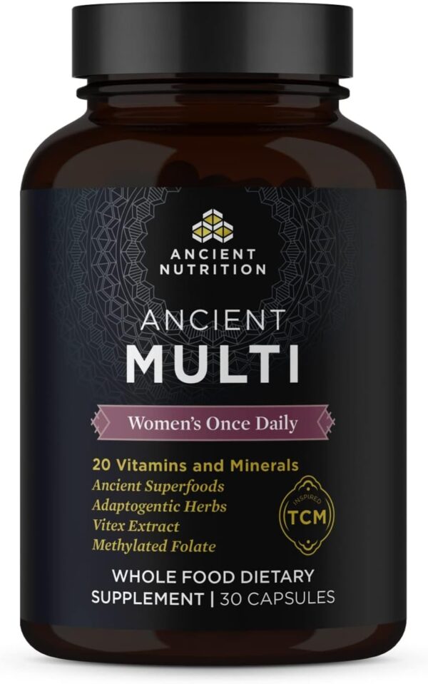 Multivitamin for Women by Ancient Nutrition, Ancient Multi Women's Once Daily Vitamin Supplement, Vitamin B, Vitamin C and Vitamin K2, Folate and Iron Supplement, Supports Bone and Blood Health, 30ct