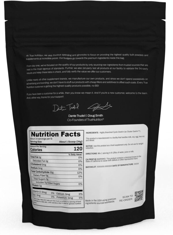 True Nutrition - Highly Branched Cyclic Dextrin - Carbohydrate Powder for Sustained Intra-Workout Energy, Enhanced Post-Workout Muscle Recovery - Vegan and Non-GMO - Unflavored 1lb - Image 2