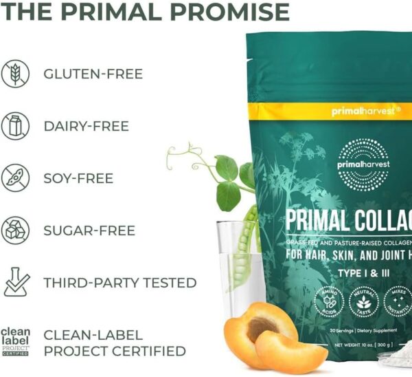 Primal Harvest Collagen Powder for Women or Men Primal Collagen Peptides Powder Type I & III, 10 Oz Collagen Protein Powder for Hair, Skin, Nails (Single, Unflavored) - Image 3