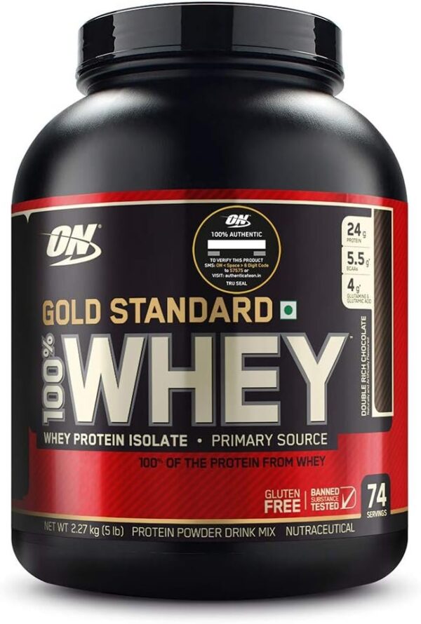 Optimum Nutrition ON Gold Standard 100% Whey Protein Primary Source Isolate - Double Rich Chocolate, 5 Lbs+ ON Gold Standard 100% Whey Protein Primary Source Isolate - Double Rich Chocolate, 2 Lbs - Image 2