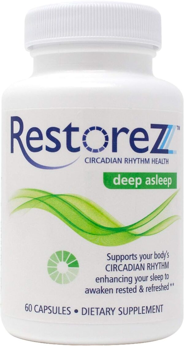 RestoreZ Deep Asleep (60 Capsules) Natural Sleep Supplement - Combat Nighttime Disruptions and Restore Your Sleep - Non-Habit Forming Sleep Aid