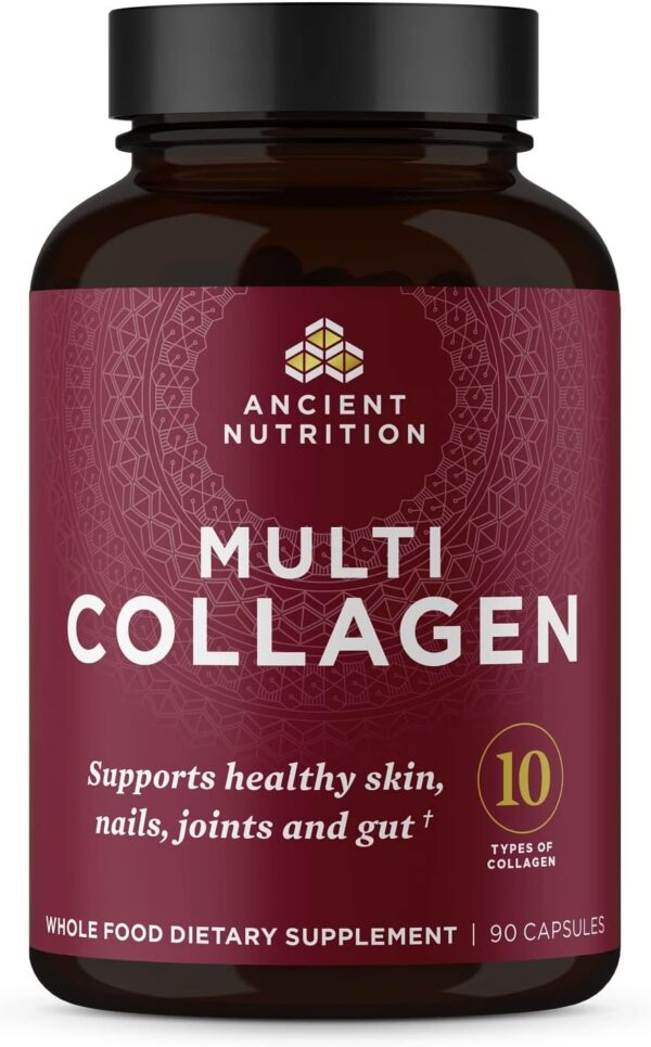 Collagen Peptides Pills by Ancient Nutrition, Hydrolyzed Multi Collagen Supplement, Types I, II, II, V & X, Supports Healthy Skin and Nails, Gut Health and Joints, 90 Capsules