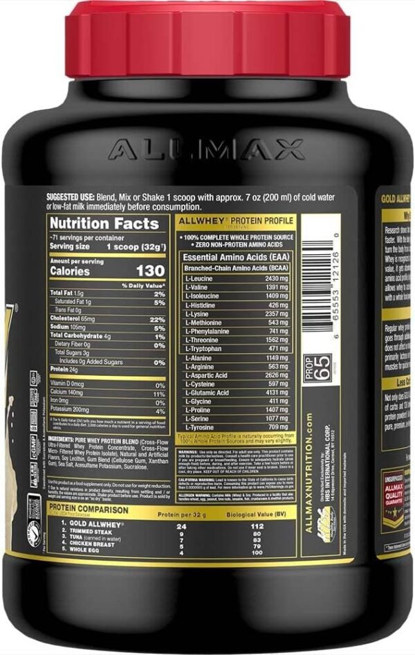 ALLMAX Nutrition Gold ALLWHEY, French Vanilla - 5 lb - 24 Grams of Protein Per Scoop - Gluten Free, Low Carb & Low Sugar - Approx. 71 Servings - Image 2