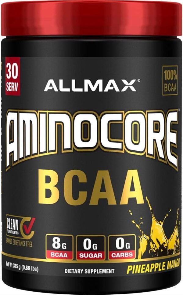 ALLMAX Nutrition AMINOCORE BCAA Powder, 8.18 Grams of Amino Acids, Intra and Post Workout Recovery Drink, Gluten Free, Pineapple Mango, 315 g