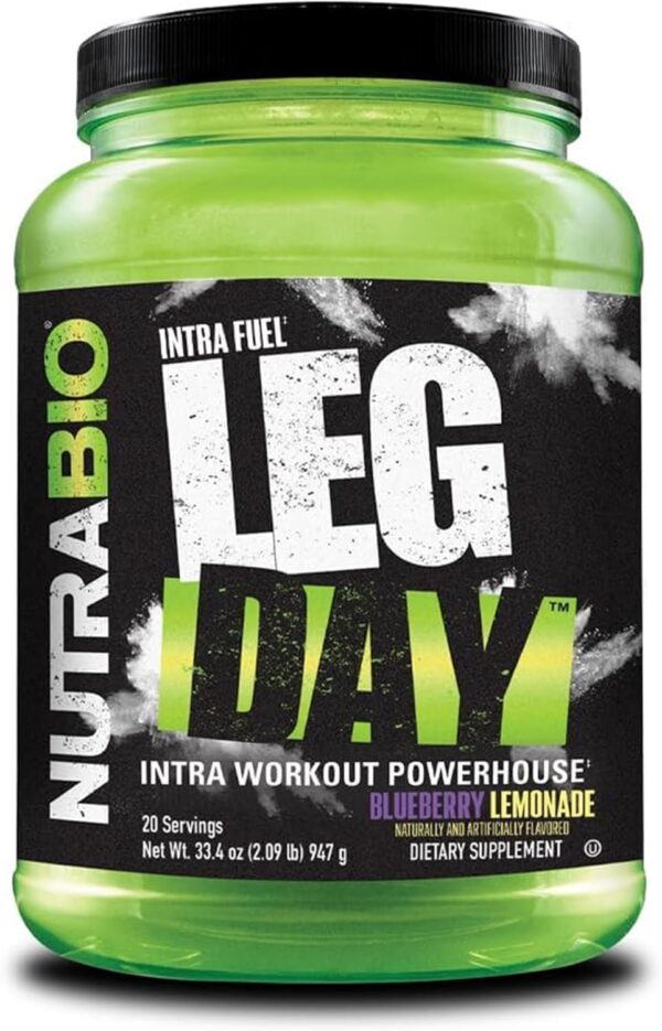 NutraBio Leg Day Intra Carb Supplement – Advanced Carbohydrate Complex – Amino Acid EAA/BCAA Formula – Comprehensive Electrolyte Blend for Recovery and Performance - 20 Servings, Blueberry Lemonade