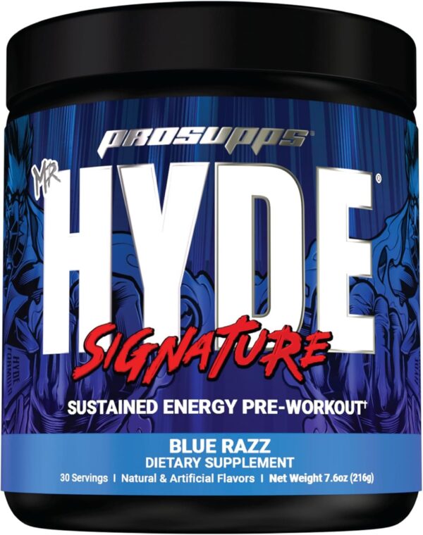 PROSUPPS Mr. Hyde Signature Pre Workout with Creatine, Beta Alanine, TeaCrine and Caffeine for Sustained Energy, Focus Pumps - Pre-Workout Energy Drink Men Women (Blue Razz, 30 Servings)