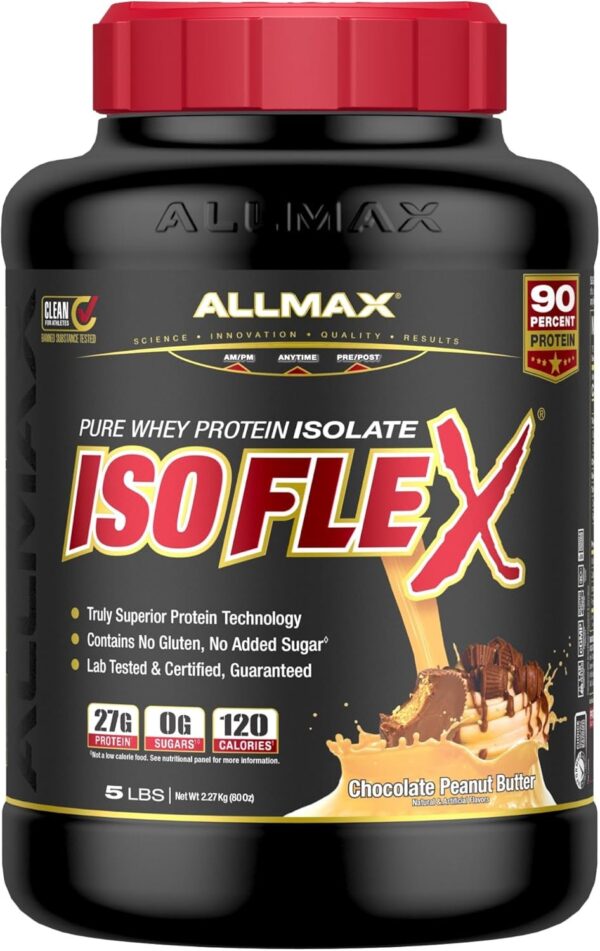 ALLMAX Nutrition - ISOFLEX Whey Protein Powder, Whey Protein Isolate, 27g Protein, Chocolate Peanut Butter, 5 Pound