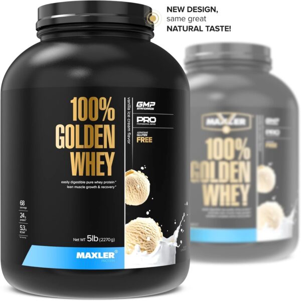 Maxler 100% Golden Whey Protein - 24g of Premium Whey Protein Powder per Serving - Pre, Post & Intra Workout - Fast-Absorbing Whey Hydrolysate, Isolate & Concentrate Blend - Vanilla Ice Cream 5 lbs - Image 2