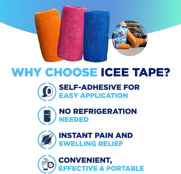 IceeNow - Ice Bandage Wrap Tape, Self Sticking Bandage Wrap, Instant Cold Compress Compression Tape Wrap, Athletic Muscle Tape, Athlete Tape for Pain and Swelling, No Refrigeration Needed, Blue - Image 2