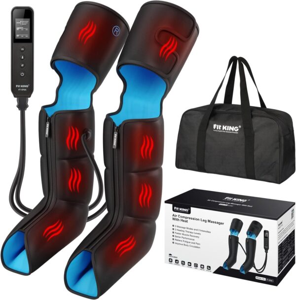 FIT KING Leg Massager with Heat for Circulation Upgraded Full Leg and Foot Compression Boots Massager to Relieve Pain, Swelling, Edema, RLS- Built-in Pressure Sensor & LCD Display- FSA HSA Eligible