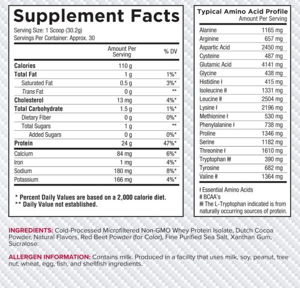 Core Nutritionals ISO, 100% Micro Filtered, Zero Artificial Fillers, 25g Whey Protein Isolate, 32 Servings (Red Velvet) - Image 2