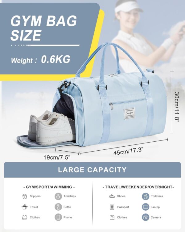 Gym Bag Womens Mens with Shoes Compartment and Wet Pocket Travel Duffel Bag for Women for Plane Sport Gym Tote Bags Swimming YogaSmall Waterproof Weekend Overnight Bag Carry on Bag Hospital Holdalls - Image 2