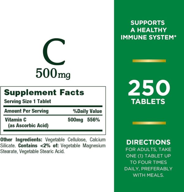 Nature's Bounty Vitamin C, Supports a Healthy Immune System, Vitamin Supplement, 500mg, 250 Tablets - Image 2