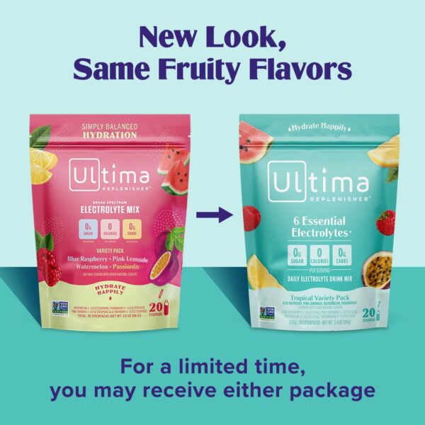 Ultima Replenisher Daily Electrolyte Drink Mix – Tropical Variety & 5-Flavor Variety, 20 Stickpacks – Hydration Packets with 6 Electrolytes & Minerals – Keto, Non-GMO & Sugar-Free Electrolyte Powder - Image 2