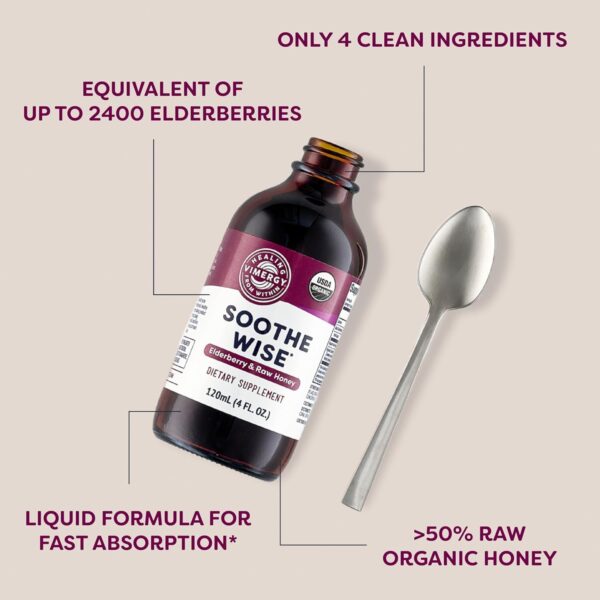 Vimergy Soothe Wise* – Fast-Absorbing Immune Support with Elderberry Syrup and Raw, Organic Honey – Coats and soothes Respiratory tissues – USDA Certified Organic, Vegan, Paleo-Friendly, Gluten-Free. - Image 3