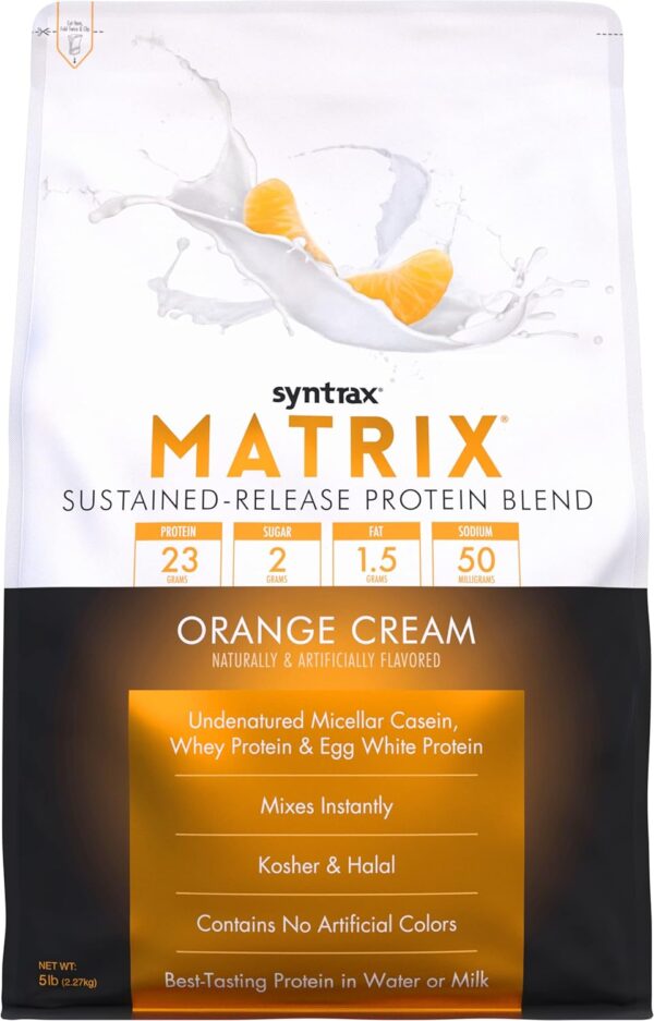 Syntrax Nutrition Matrix Protein Powder, Sustained-Release Protein Blend, Orange Cream, 5 lbs