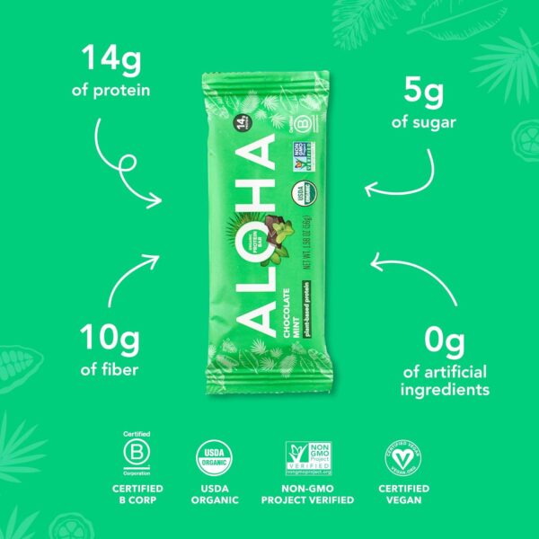 ALOHA Organic Plant Based Protein Bars, Chocolate Mint, 1.98 Oz (Pack of 12) - Image 3