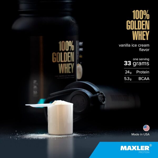 Maxler 100% Golden Whey Protein - 24g of Premium Whey Protein Powder per Serving - Pre, Post & Intra Workout - Fast-Absorbing Whey Hydrolysate, Isolate & Concentrate Blend - Vanilla Ice Cream 5 lbs - Image 2