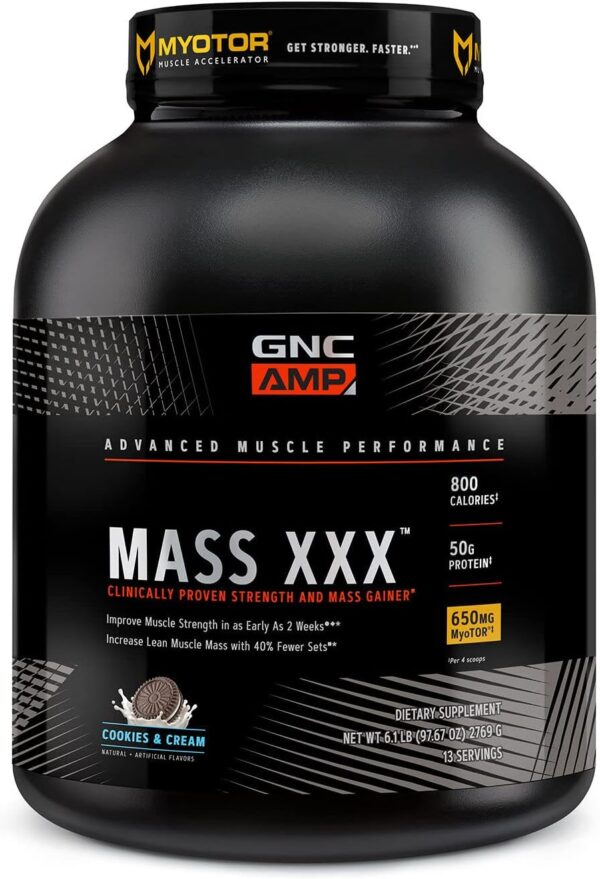 GNC AMP Mass XXX with MyoTOR Protein Powder | Targeted Muscle Building and Workout Support Formula with BCAA and Creatine | Cookies and Cream | 13 Servings