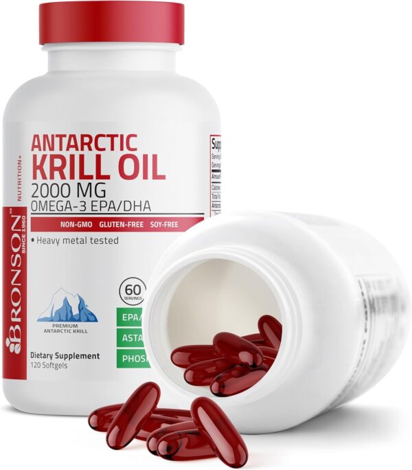 Bronson Antarctic Krill Oil 2000 mg with Omega-3s EPA, DHA, Astaxanthin and Phospholipids 120 Softgels (60 Servings) - Image 3