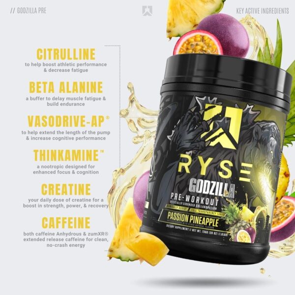 RYSE Up Supplements Noel Deyzel x Godzilla Pre Workout | Intense Pumps, Energy, & Focus | Citrulline & Beta Alanine | 400mg Total Caffeine | 40 Servings (Passion Pineapple) - Image 2