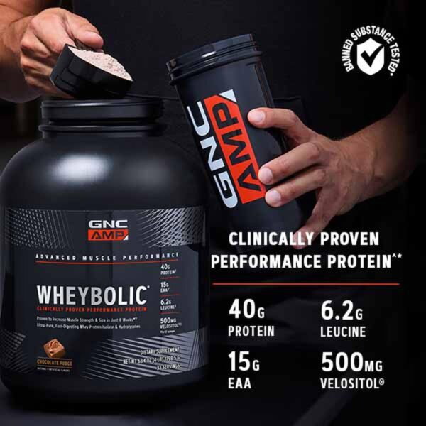 GNC AMP Wheybolic | Targeted Muscle Building and Workout Support Formula | Pure Whey Protein Powder Isolate with BCAA | Gluten Free | 25 Servings | Chocolate Fudge - Image 3