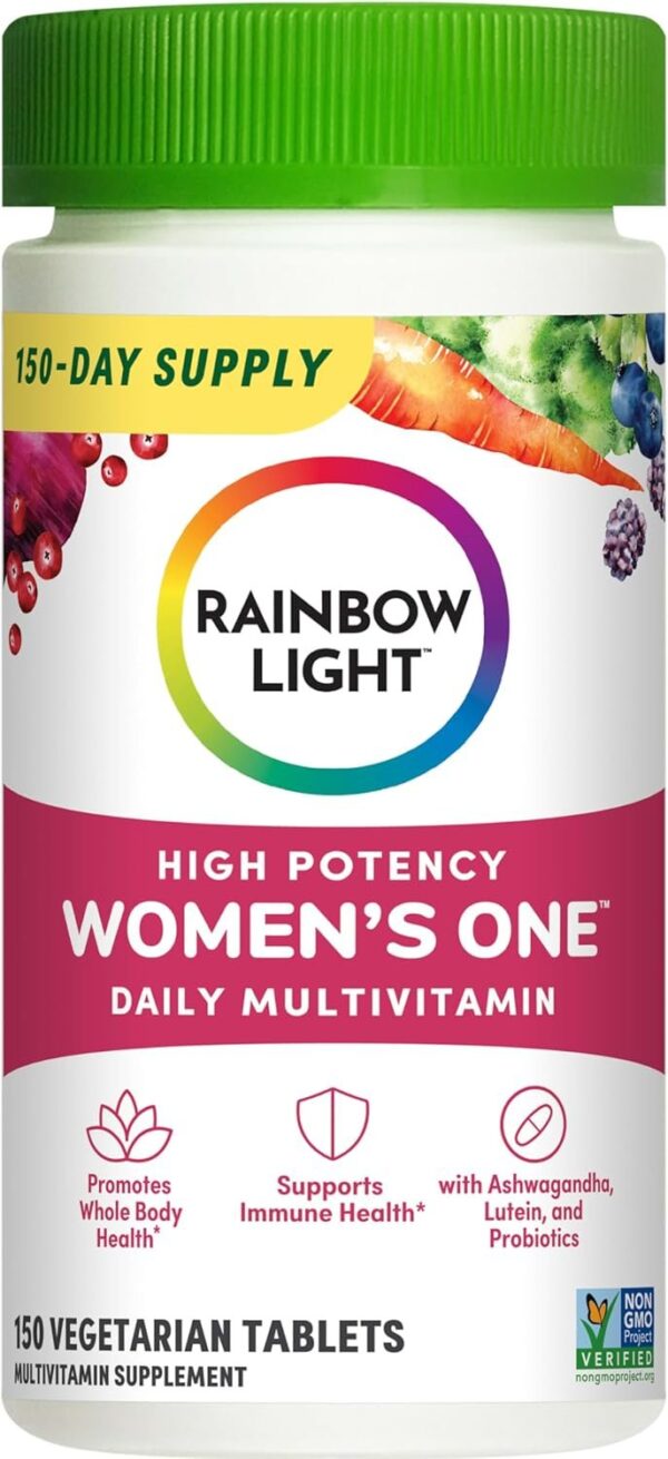 Rainbow Light Womens One High-Potency Daily Multivitamin, Womens Multivitamin Provides High-Potency Immune Support, With Vitamin C, Biotin and Ashwagandha, Vegetarian, 150 Count