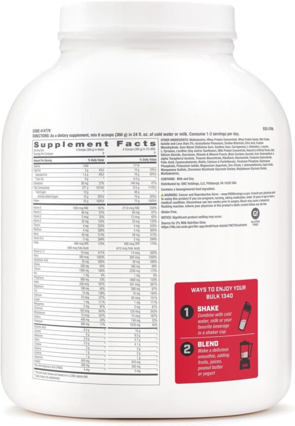 GNC Pro Performance Bulk 1340 - Vanilla Ice Cream, 9 Servings, Supports Muscle Energy, Recovery and Growth - Image 7