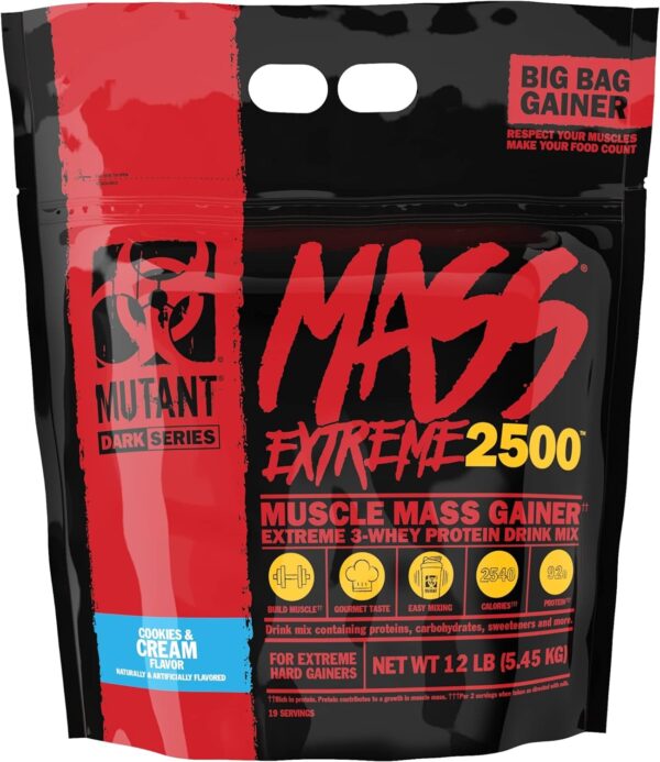 Mutant Mass Extreme Gainer – Whey Protein Powder – Build Muscle Size and Strength – High Density Clean Calories (Cookies and Cream, 12 lbs)