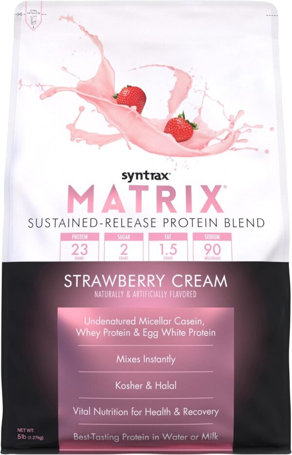 Syntrax Nutrition Matrix Protein Powder, Sustained-Release Protein Blend, Strawberry Cream, 5 lbs