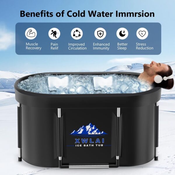 XL Ice Bath Tub for Athletes, 110 Gal Large Oval Cold Plunge Tub with 2 Foldable Ice Mold & Cover for Recovery and Cold Water Therapy, Multiple Layered Portable Foldable Ice Bath Plunge for Home,Gym - Image 3