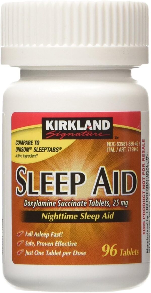 Kirkland Signature Sleep Aid Doxylamine Succinate 25 Mg, 96-Count (1 Bottle) Nighttime Sleep Aid