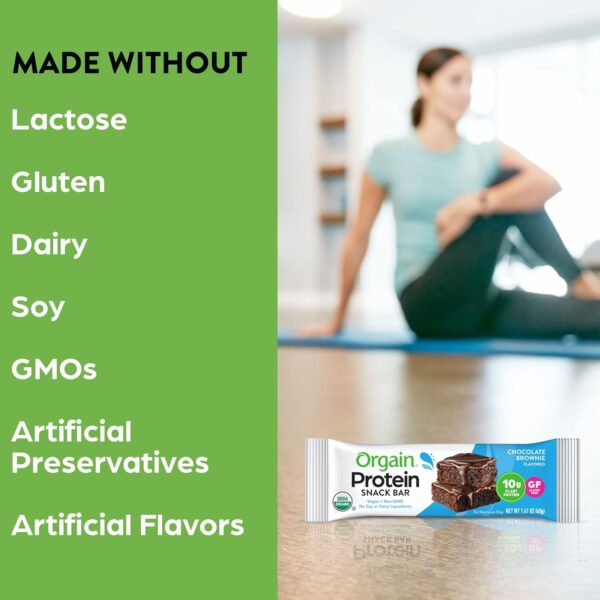 Orgain Organic Vegan Protein Bars, Chocolate Brownie - 10g Plant Based Protein, Low Calorie Healthy Snacks, No Lactose or Soy Ingredients, Gluten Free, Non-GMO - 1.41 Oz (Pack of 12) - Image 3