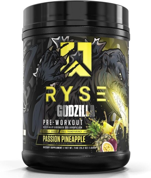 RYSE Up Supplements Noel Deyzel x Godzilla Pre Workout | Intense Pumps, Energy, & Focus | Citrulline & Beta Alanine | 400mg Total Caffeine | 40 Servings (Passion Pineapple)