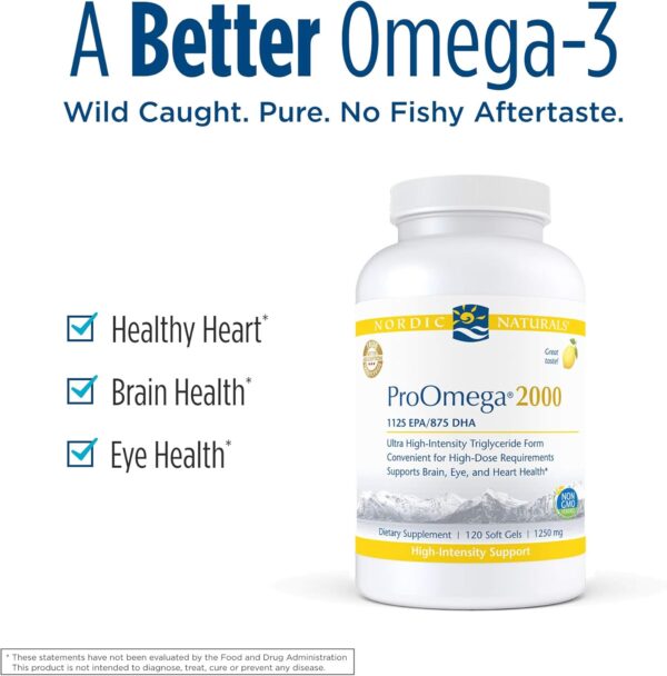 Nordic Naturals ProOmega 2000, Lemon Flavor - 120 Soft Gels - 2150 mg Omega-3 - Ultra High-Potency Fish Oil - EPA & DHA - Promotes Brain, Eye, Heart, & Immune Health - Non-GMO - 60 Servings - Image 3