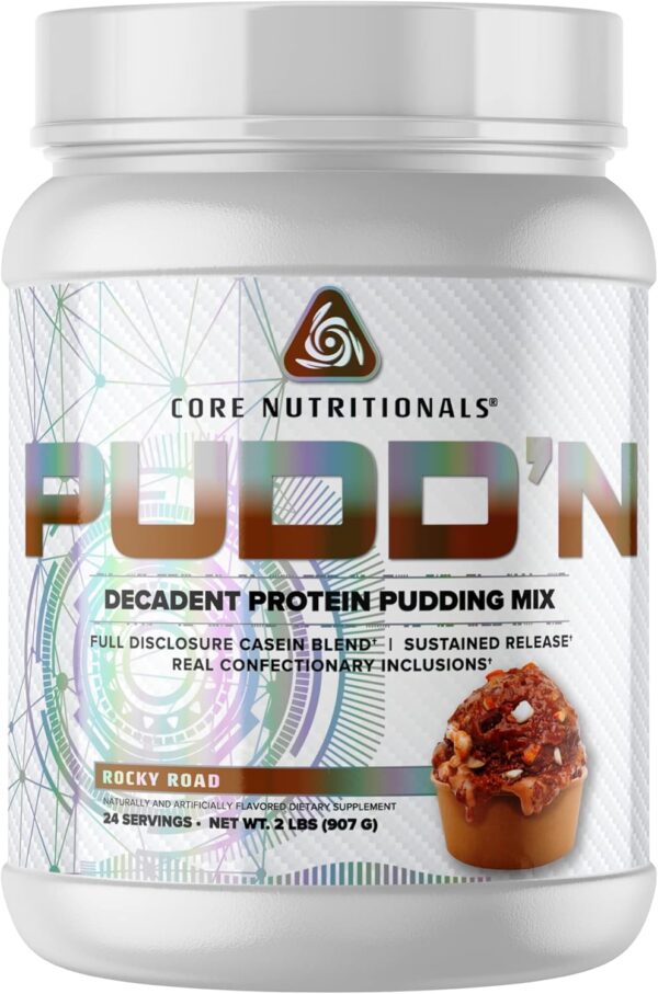 Core Nutritionals Pudd'n, Decadent Protein Pudding Mix, Full Disclosure Casein Blend, Sustained Release, 20G Protein, 27 Servings (Rocky Road, 2 lb)