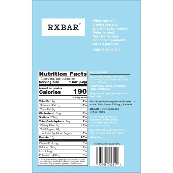 RXBAR Protein Bars, Protein Snack, Snack Bars, Vanilla Almond, 22oz Box (12 Bars) - Image 3