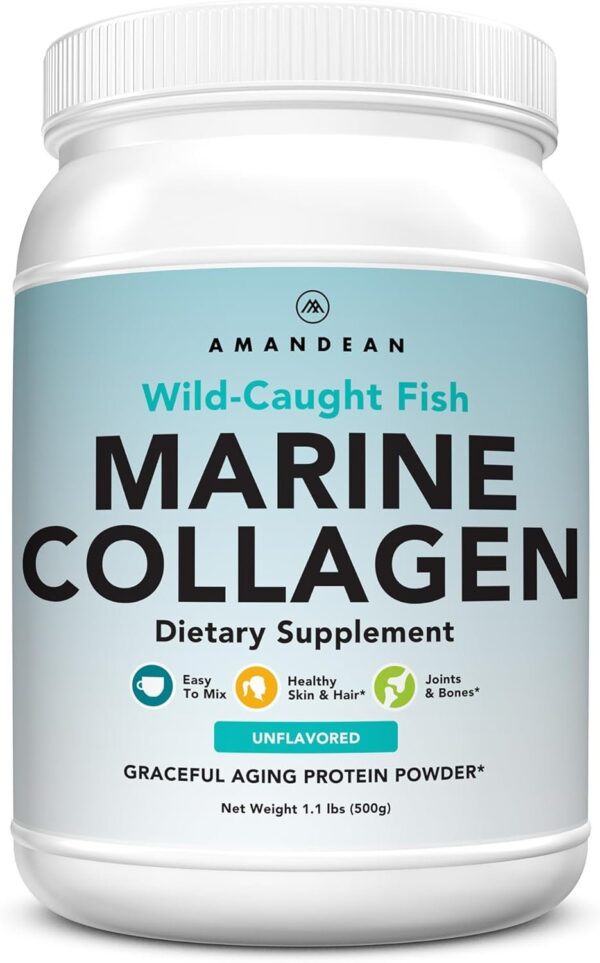 Premium Anti-Aging Marine Collagen Peptides Powder. 500g Wild-Caught Hydrolyzed Fish Collagen Supplement. Type 1 & 3 Collagen Protein. 18 Amino Acids for Skin, Hair, Nails