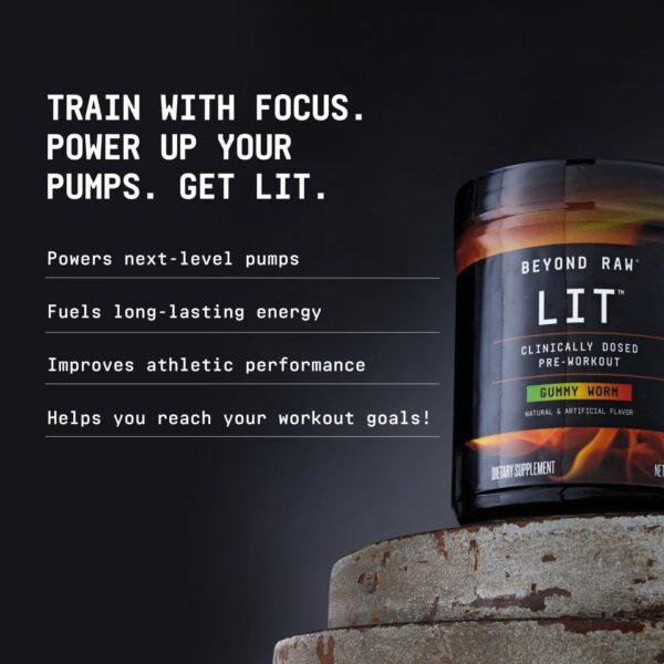 BEYOND RAW LIT | Clinically Dosed Pre-Workout Powder | Contains Caffeine, L-Citrulline, Beta-Alanine, and Nitric Oxide | Strawberry Lemonade | 30 Servings - Image 2