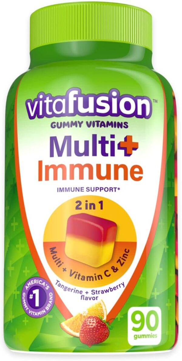 Vitafusion Multi+ Immune Support* – 2-in-1 Benefits & Flavors – Adult Gummy Vitamins with Vitamin C, Zinc, Daily Multivitamins, 90 Count