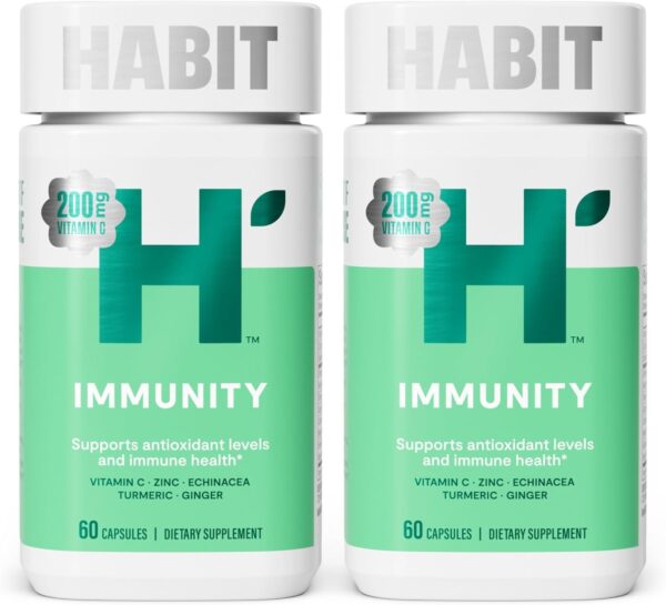 Habit Immunity Supplement 2 Pack (120 Capsules) - New Look, Echinacea, Elderberry, Turmeric, Zinc Blend to Support Immune Health and Antioxidant Levels, Vegan, Non-GMO